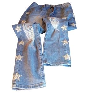 Copperflash Ankle-Crop Silver Star  Distressed Denim Skinny Jeans Women Size 8